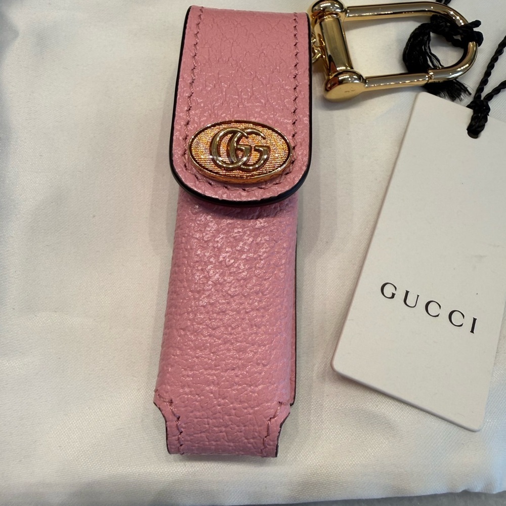 Gucci GG Leather Lipstick Holder Keychain Charm Pink NWT - Picture 3 of 5